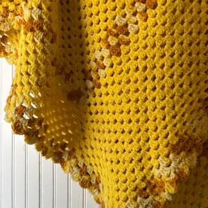 Vintage Handmade Yellow Crochet Caftan Blanket Cottagecore